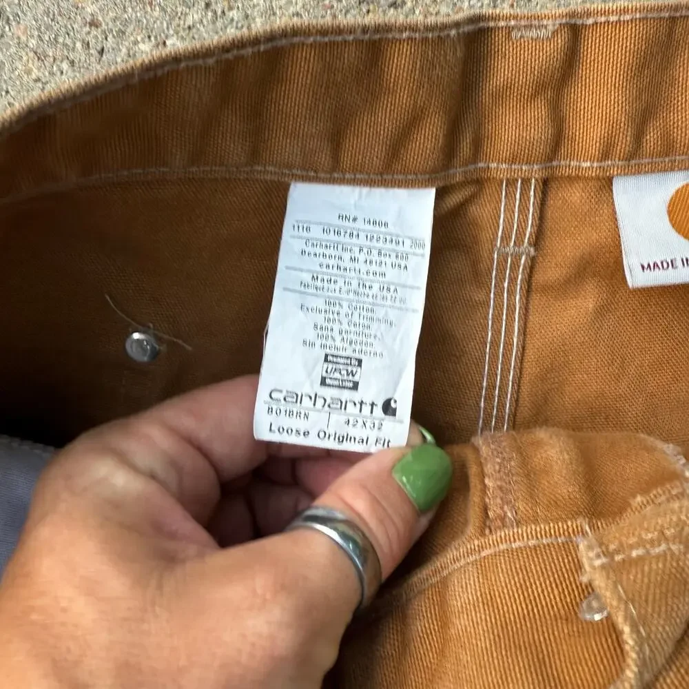 Carhartt Double Knee Loose Original Fit B01 BRN 42x32 Brown Tan Duck USA